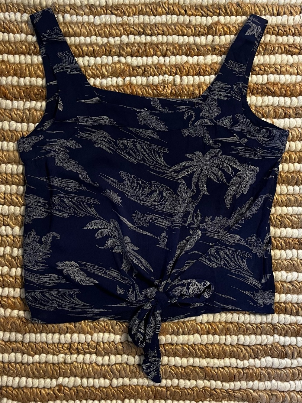 2 Piece Women’s Navy Tropical Print Tie-Front Tank Top and pants SET